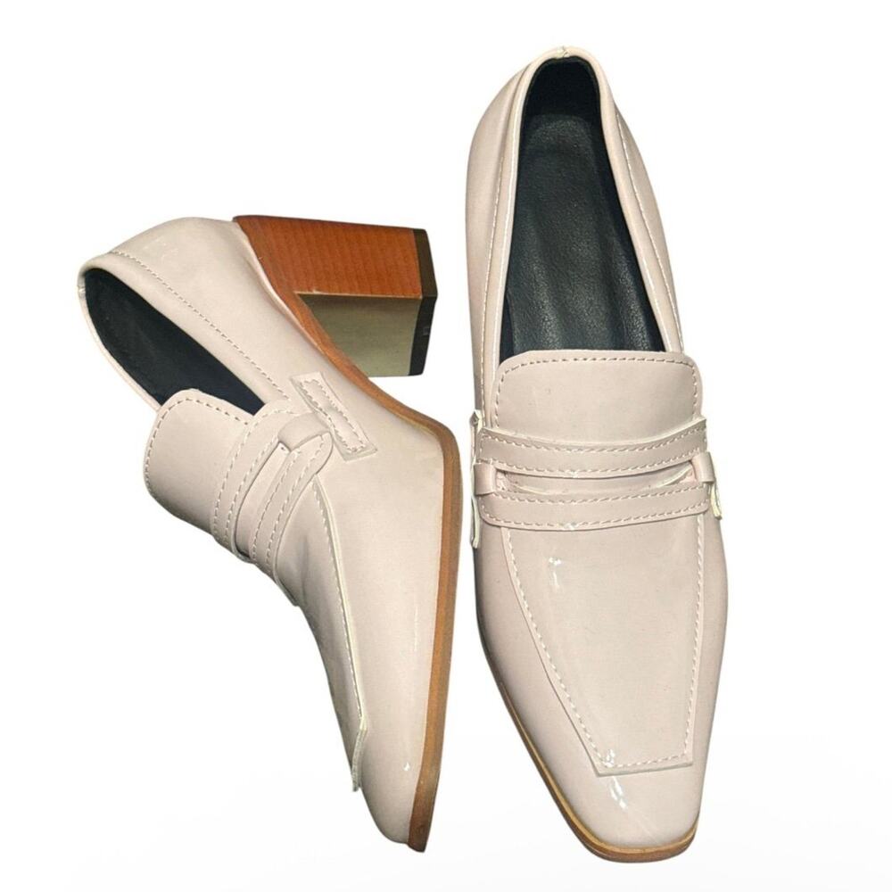 Women’s Pale Pink Patent Leather Penny Loafer Chunky /Slip On Block Heel Size 38
